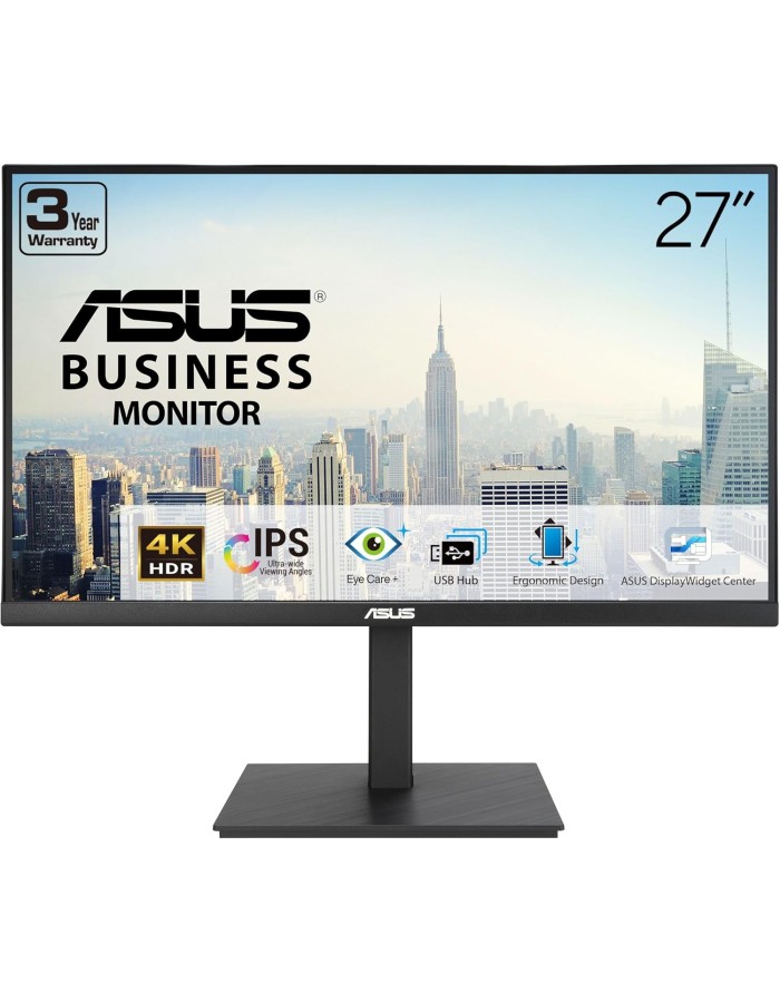 ASUS Monitor Business 27" 4K UHD 60Hz IPS Frameless USB Hub DP Dual-HDMI Speakers Full Ergonomic VA27UQSB ASUS Monitor Business 27" 4K UHD 60Hz IPS Frameless USB Hub DP Dual-HDMI Speakers Full Ergonomic VA27UQSB
