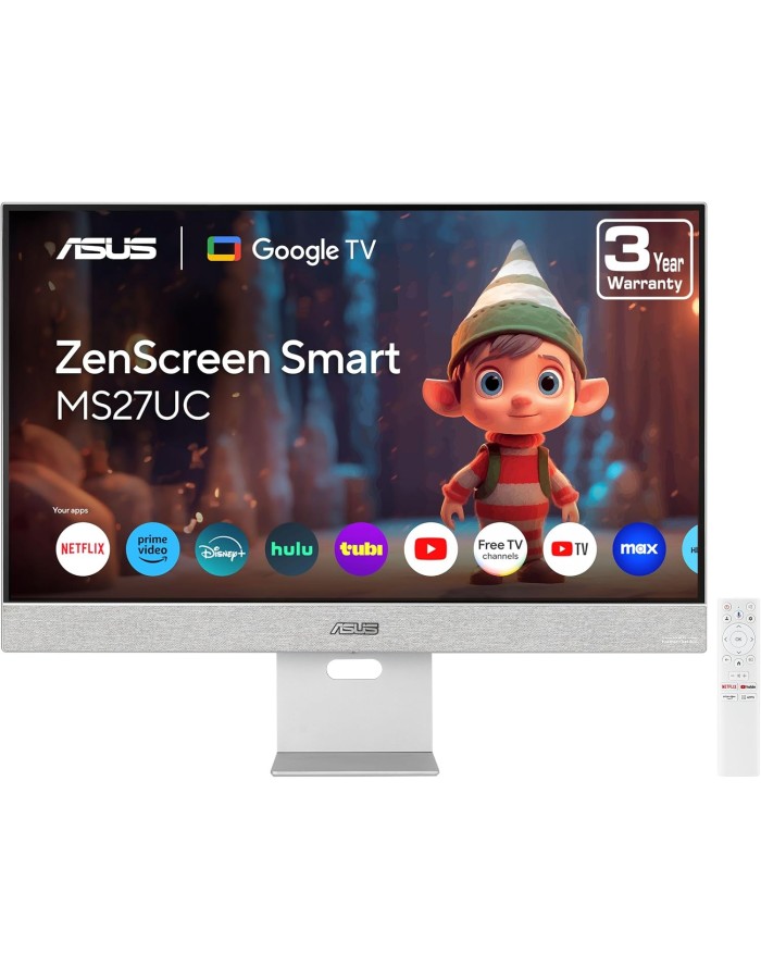 ASUS Monitor Smart 27" 4K Google TV, Chromecast, Speakers, USB-C/HDMI ZenScreen MS27UC