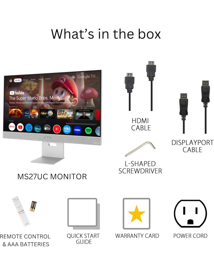 ASUS Monitor Smart 27" 4K Google TV, Chromecast, Speakers, USB-C/HDMI ZenScreen MS27UC