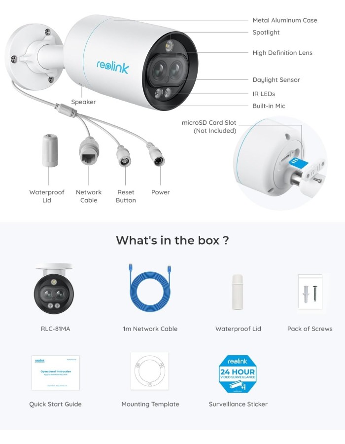Reolink RLC-81MA (P330M) 8MP POE IP Bullet Spotlight Camera Dual Wide Angle & Telephoto Lens