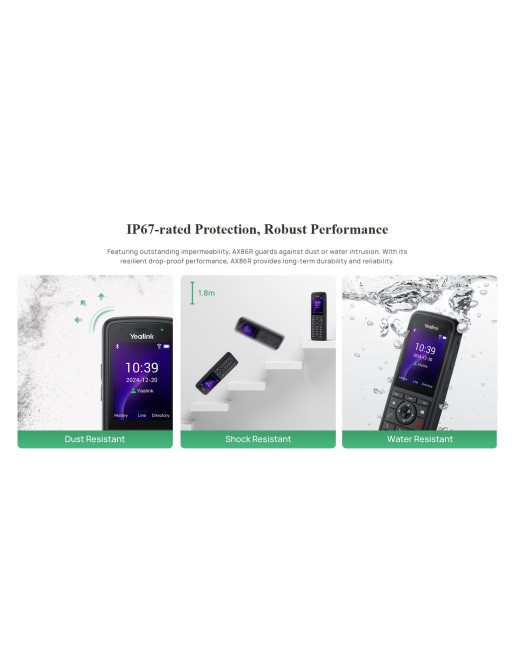 Yealink IP Phone Cordless Wi-Fi 6 Handset Ruggedized IP67 Roaming Dual Band with Bluetooth AX86R