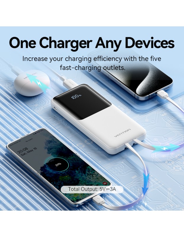Vention Powerbank 10000mAh 22.5W Built-in USBC+Lighting Black FHOB0 Vention Powerbank 10000mAh 22.5W Built-in USBC+Lighting Black FHOB0