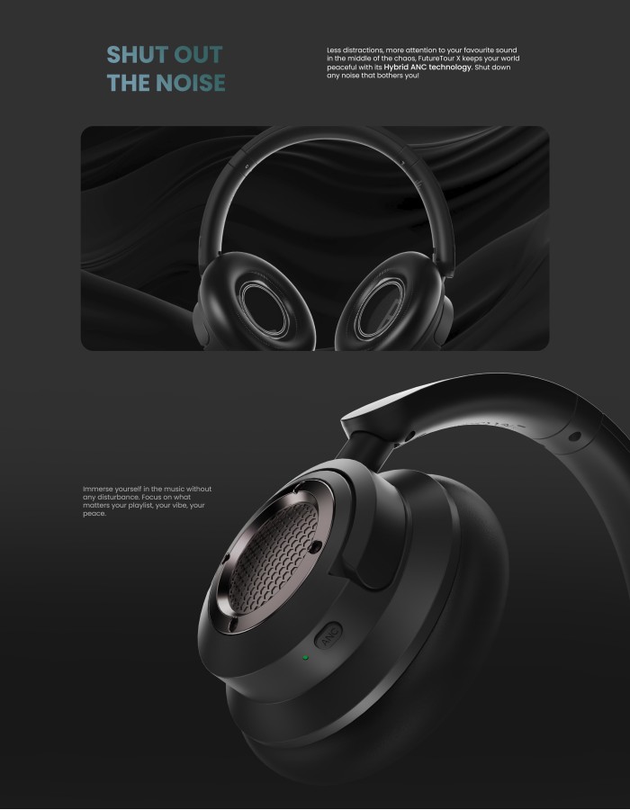 HiFuture Headphones Over Ear FUTURE TOUR X Black