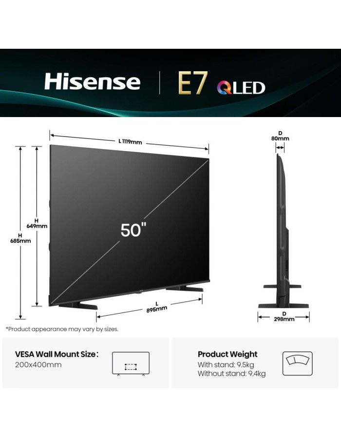 Hisense 50E7Q 50''  4K QLED TV Smart