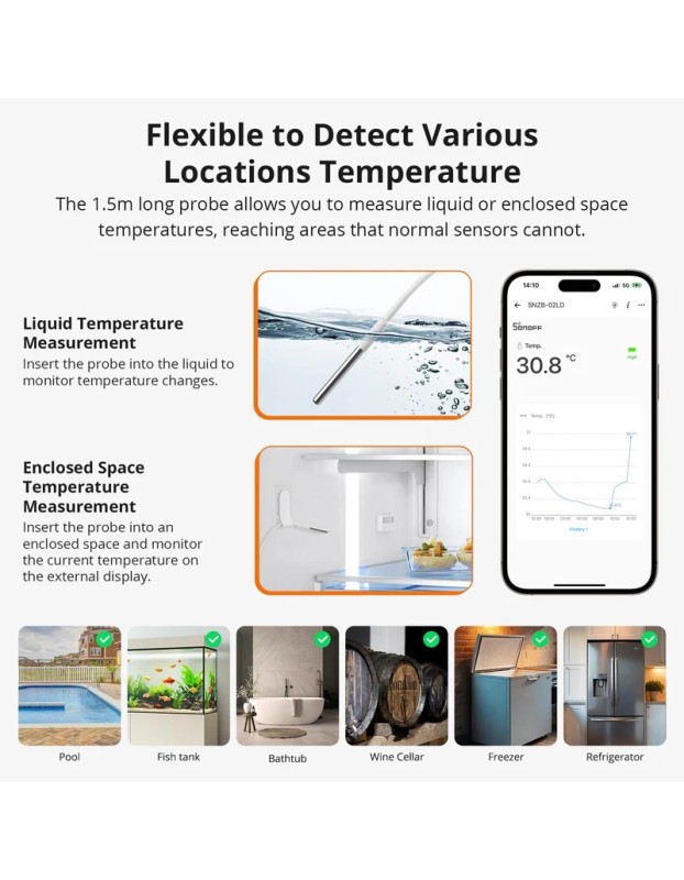 Sonoff Zigbee Smart Temperature Sensor IP65 for Outdoor with Water Probe SNZB-02LD