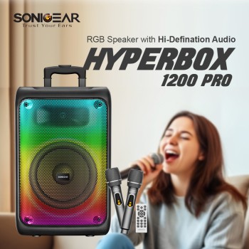 SonicGear Portable Karaoke Speaker 12'' 110W TWS BT/USB 2x Mics HYPERBOX 1200 Pro SonicGear Portable Karaoke Speaker 12'' 110W TWS BT/USB 2x Mics HYPERBOX 1200 Pro