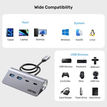 Unitek USB-C Hub 2xUSB-A 2xUSB-C 5Gbps & USB-C Power Port H1337A Unitek USB-C Hub 2xUSB-A 2xUSB-C 5Gbps & USB-C Power Port H1337A