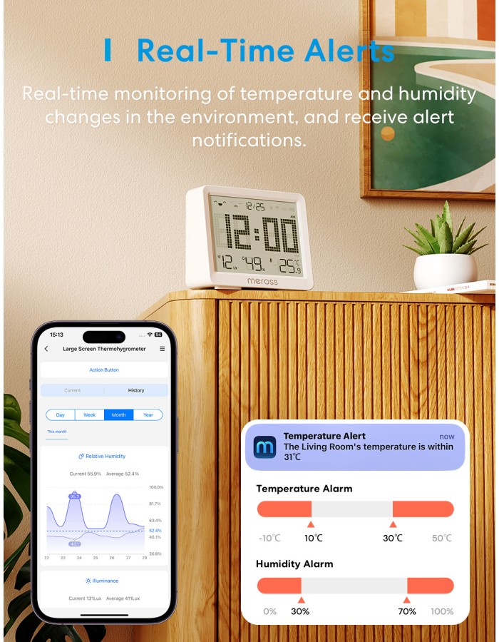 Meross Homekit Smart Temperature & Humidity Sensor (Matter) MS130MA-EU Meross Homekit Smart Temperature & Humidity Sensor (Matter) MS130MA-EU