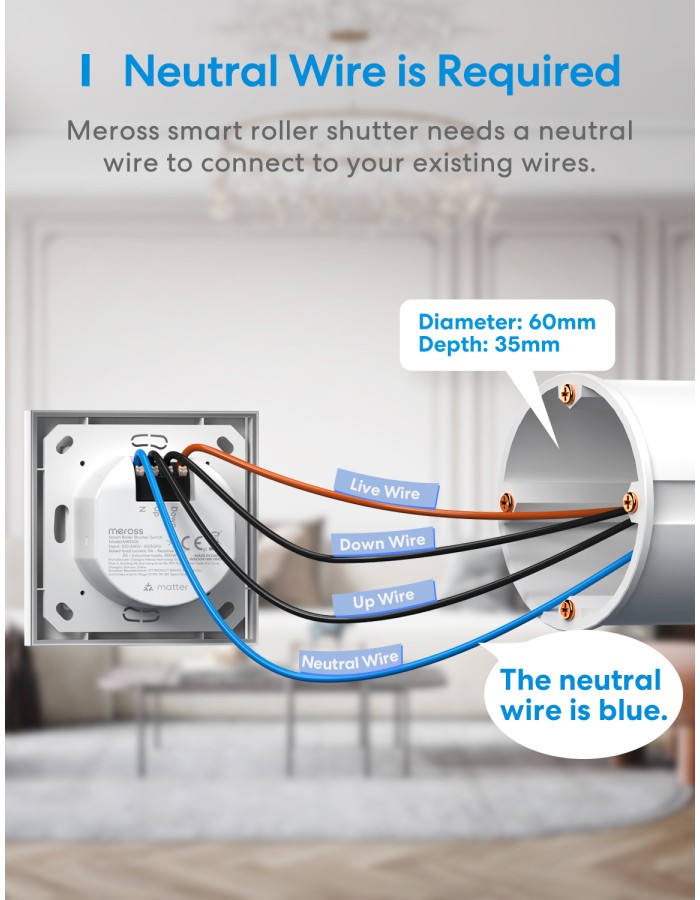 Meross Homekit Smart Wi-Fi Roller Shutter 5A Mechanical (Matter) MRS105 Meross Homekit Smart Wi-Fi Roller Shutter 5A Mechanical (Matter) MRS105