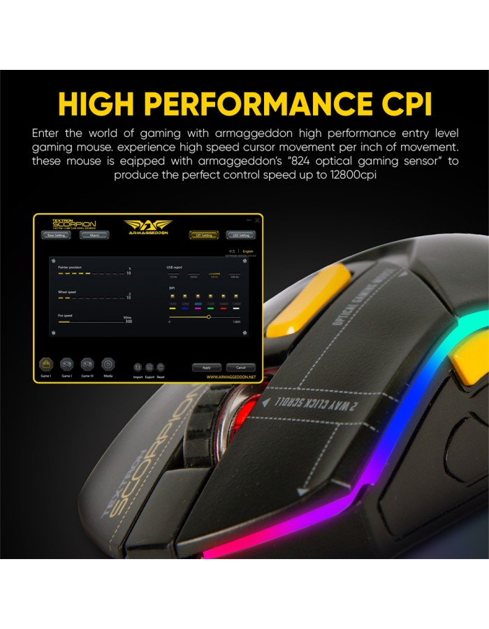 Armaggeddon SCORPION 7 Lite Wired Programmable RGB Gaming Mouse 12800 CPI