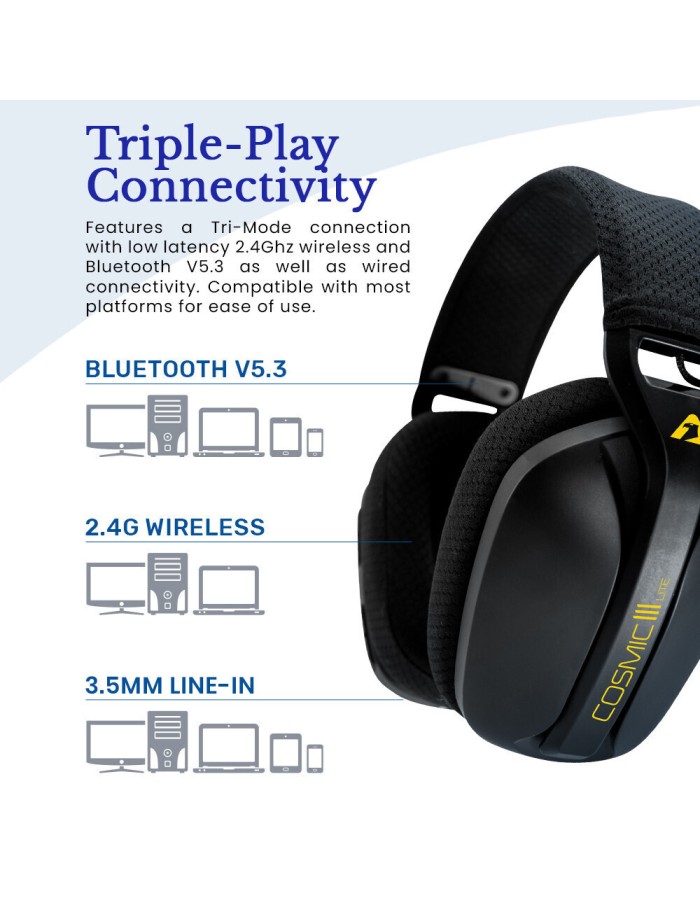 Armaggeddon COSMIC-III LITE Gaming Headset USB+3.5mm+2.4G+BT Fabric Black