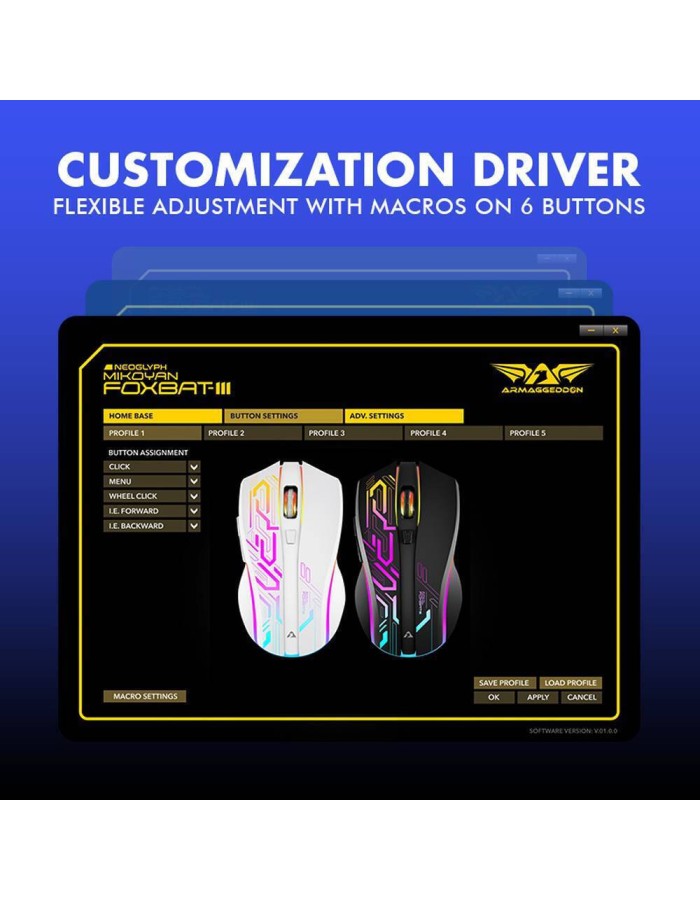 Armaggeddon Gaming Mouse Wired+2.4G Recharge FOXBAT-III CYBERPANK Black Armaggeddon Gaming Mouse Wired+2.4G Recharge FOXBAT-III CYBERPANK Black