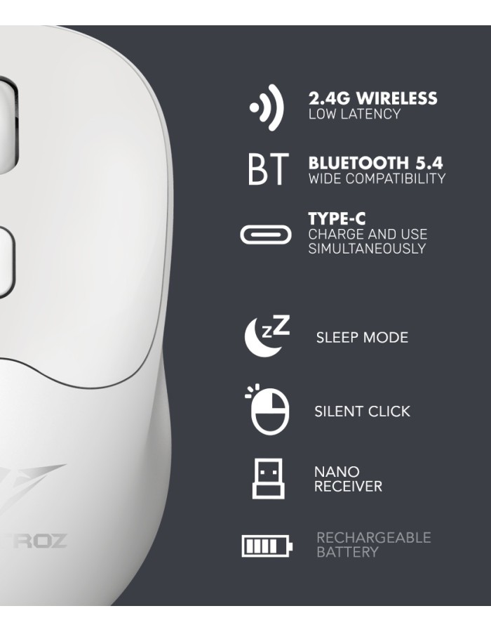 Alcatroz Mouse Wireless & BT Recharg Silent AIRMOUSE DUO 6R White (2025) Alcatroz Mouse Wireless & BT Recharg Silent AIRMOUSE DUO 6R White (2025)