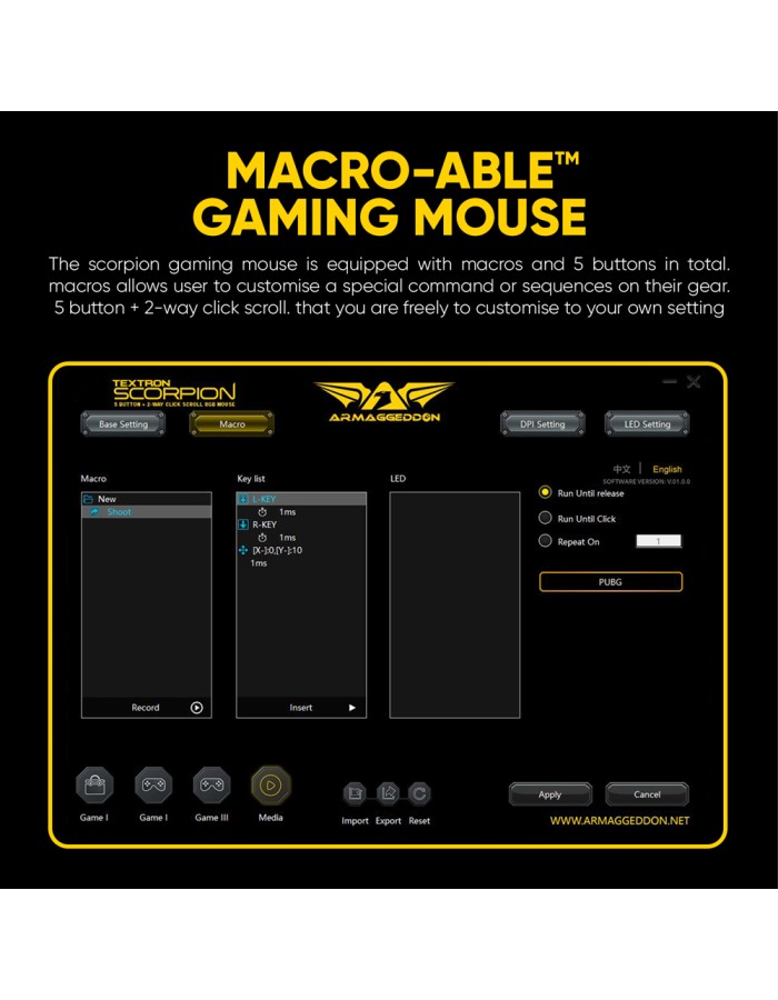 Armaggeddon SCORPION 7 Lite Wired Programmable RGB Gaming Mouse 12800 CPI