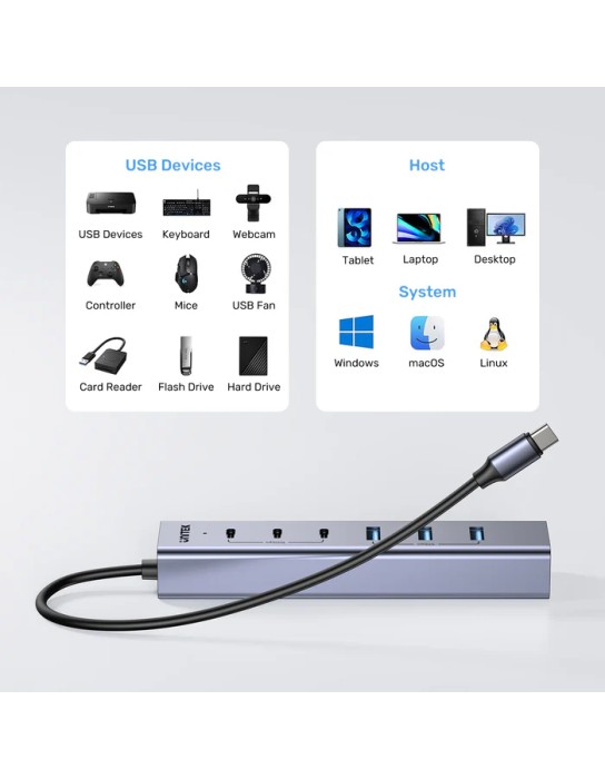 Unitek H1335A 7-Port USB-C Hub with 3xUSB-C 4xUSB-A & Power Supply Unitek H1335A 7-Port USB-C Hub with 3xUSB-C 4xUSB-A & Power Supply
