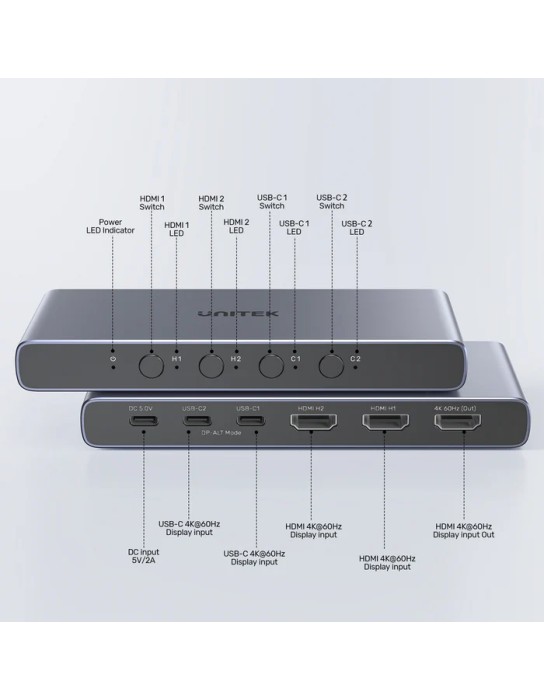 Unitek HDMI/USB-C Switch 4K 4in (2xHDMI + 2xUSB-C) 1xHDMI Out V1313A