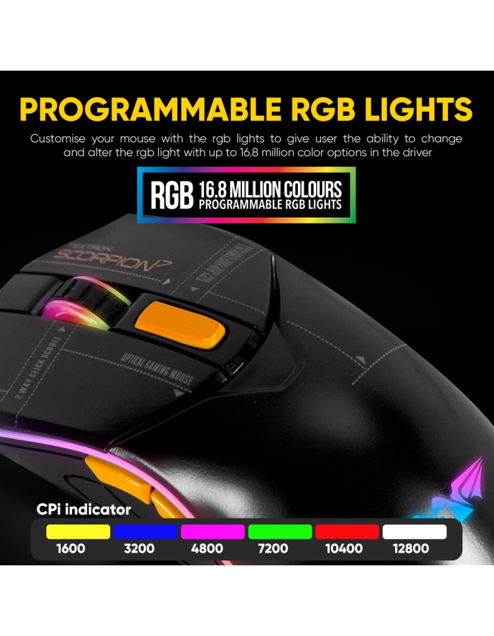 Armaggeddon SCORPION 7 Lite Wired Programmable RGB Gaming Mouse 12800 CPI