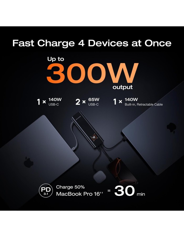 EcoFlow RAPID Pro Powerbank - Recharge in only 20mins - 27650mAh 300W - 140W Built-in Cable