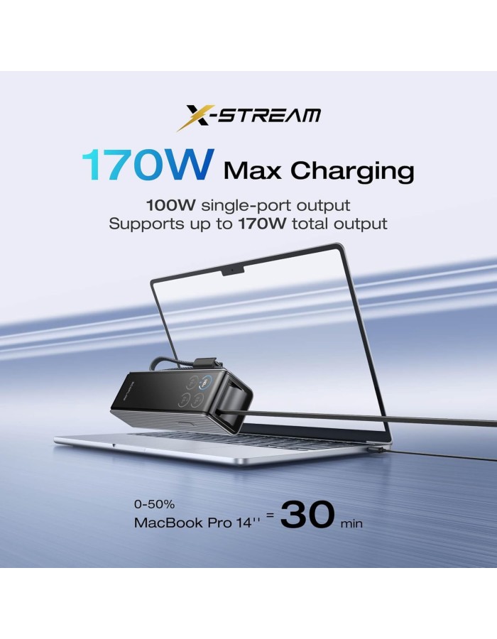 EcoFlow Charge Powerbank RAPID 25000mAh 170W + 100W Built-In & Retractable Cable Black