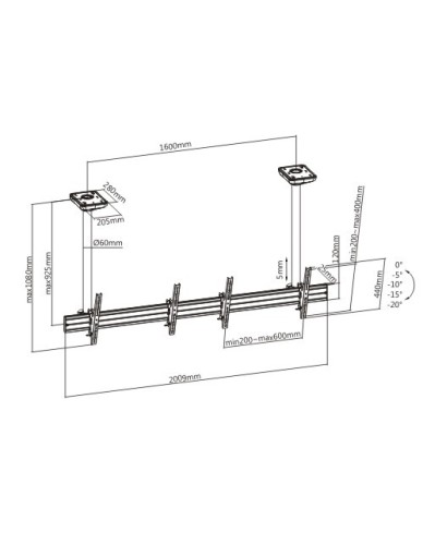 Brateck TV Ceiling Mount Twin 60x40 50kg/Screen 1.08m Lockable LVC03-246TS-02 Brateck TV Ceiling Mount Twin 60x40 50kg/Screen 1.08m Lockable LVC03-246TS-02