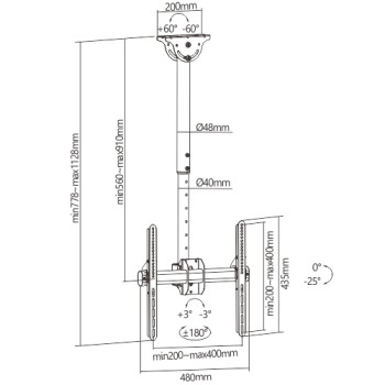 Brateck PLB-CE944-01S TV Ceiling Mount 40x40 50kg 56-91cm