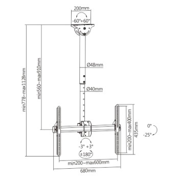 Brateck TV Ceiling Mount 60x40 50kg 56-91cm PLB-CE946-01S Brateck TV Ceiling Mount 60x40 50kg 56-91cm PLB-CE946-01S