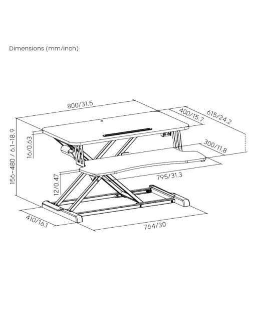 Brateck DWS15-01E Electric Sit Stand Workstation Max Height 48cm