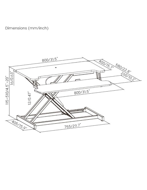 Brateck DWS37-01 Sit Stand Gas Spring Desk Workstation Max Height 51cm