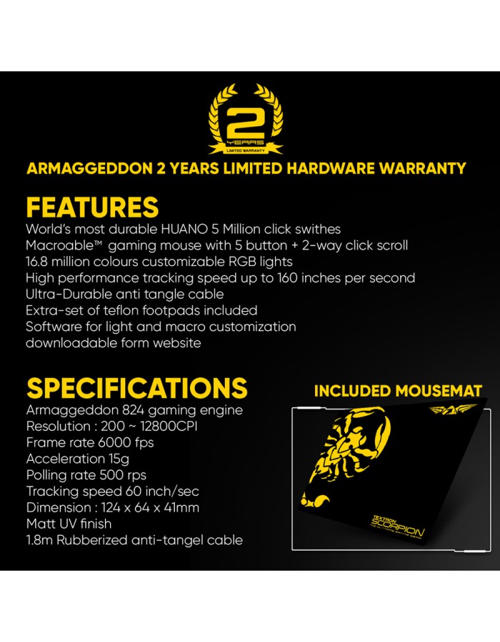 Armaggeddon SCORPION 7 Lite Wired Programmable RGB Gaming Mouse 12800 CPI