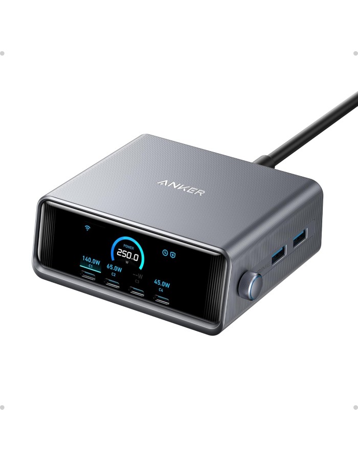 Anker Prime 250W USB C Charger, Ultra-Fast 6-Port GaN Charging Station, 2.26" LCD Display and Smart Control Dial Black Anker Prime 250W USB C Charger, Ultra-Fast 6-Port GaN Charging Station, 2.26" LCD Display and Smart Control Dial Black