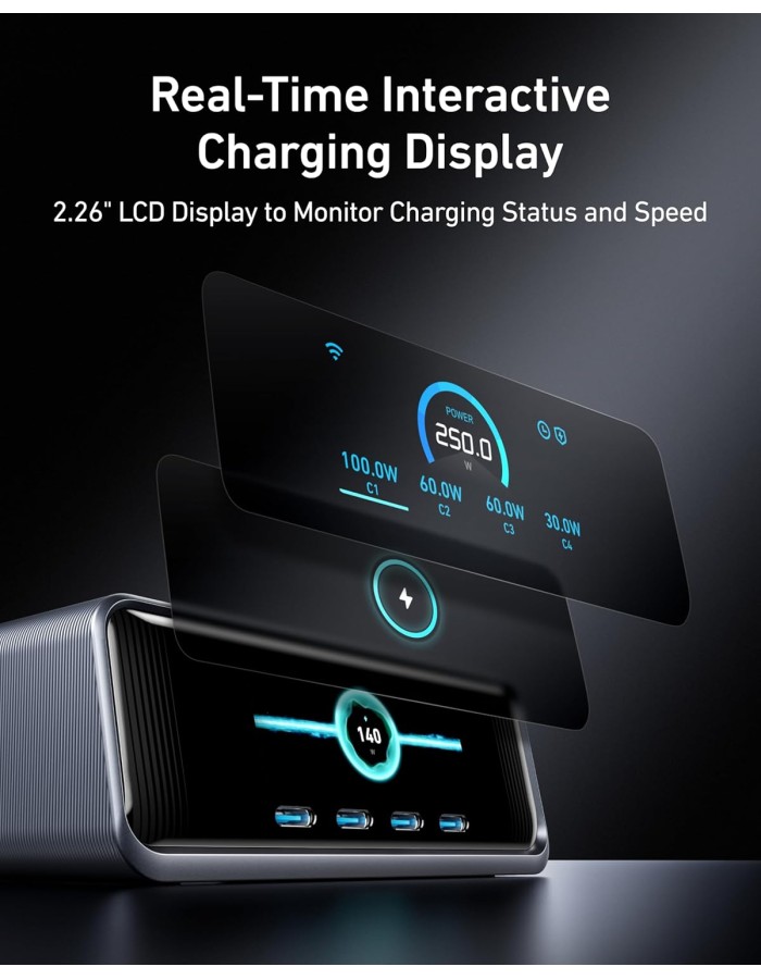 Anker Prime 250W USB C Charger, Ultra-Fast 6-Port GaN Charging Station, 2.26" LCD Display and Smart Control Dial Black Anker Prime 250W USB C Charger, Ultra-Fast 6-Port GaN Charging Station, 2.26" LCD Display and Smart Control Dial Black