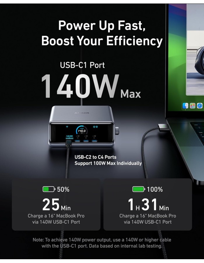 Anker Prime 250W USB C Charger, Ultra-Fast 6-Port GaN Charging Station, 2.26" LCD Display and Smart Control Dial Black Anker Prime 250W USB C Charger, Ultra-Fast 6-Port GaN Charging Station, 2.26" LCD Display and Smart Control Dial Black