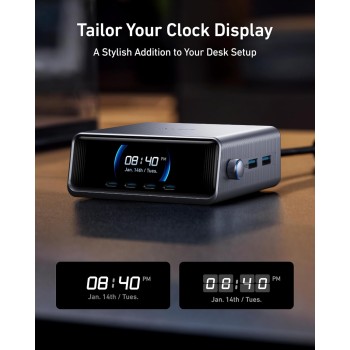 Anker Prime 250W USB C Charger, Ultra-Fast 6-Port GaN Charging Station, 2.26" LCD Display and Smart Control Dial Black