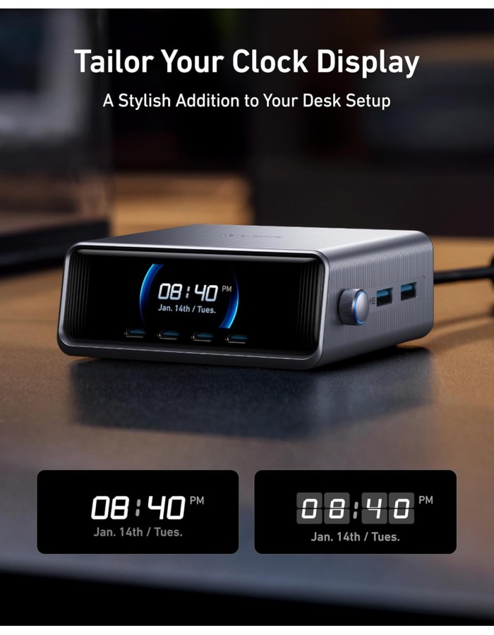 Anker Prime 250W USB C Charger, Ultra-Fast 6-Port GaN Charging Station, 2.26" LCD Display and Smart Control Dial Black Anker Prime 250W USB C Charger, Ultra-Fast 6-Port GaN Charging Station, 2.26" LCD Display and Smart Control Dial Black