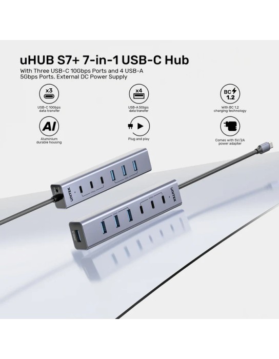 Unitek H1335A 7-Port USB-C Hub with 3xUSB-C 4xUSB-A & Power Supply Unitek H1335A 7-Port USB-C Hub with 3xUSB-C 4xUSB-A & Power Supply
