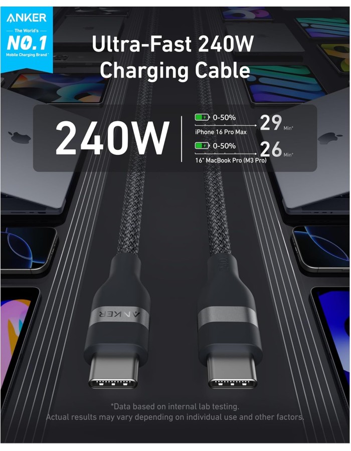Anker Mobile Cable USB C to USB C 1.8m 240W Black