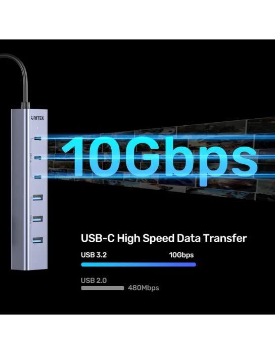 Unitek H1335A 7-Port USB-C Hub with 3xUSB-C 4xUSB-A & Power Supply Unitek H1335A 7-Port USB-C Hub with 3xUSB-C 4xUSB-A & Power Supply