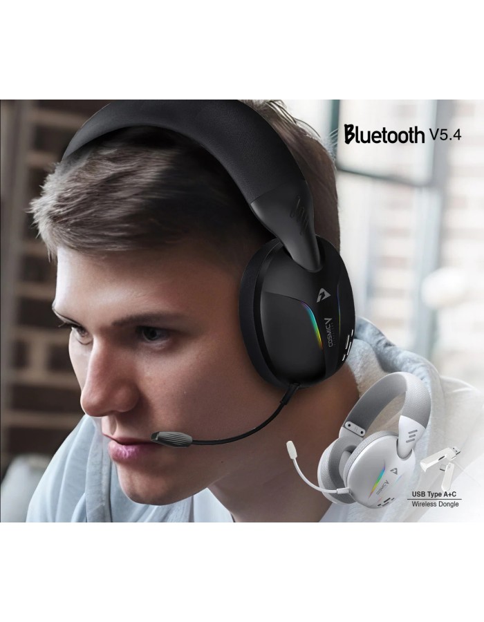 Armaggeddon COSMIC-V Gaming Headset USB+3.5mm+2.4G+BT PU Leather Ultraclear Black