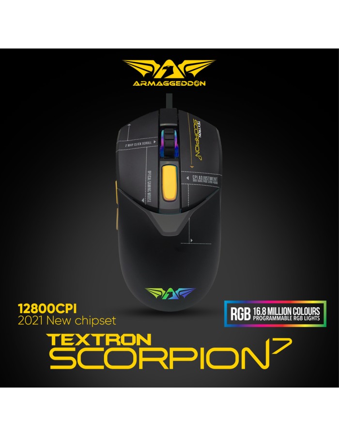 Armaggeddon SCORPION 7 Lite Wired Programmable RGB Gaming Mouse 12800 CPI