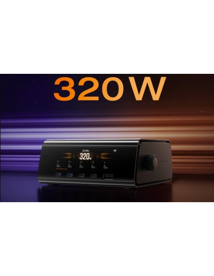 EcoFlow RAPID Pro Desktop Charger 320W - Can Charge 6 devices at once including RAPID Pro Powerbanks in 20mins - LCD Display & APP Control