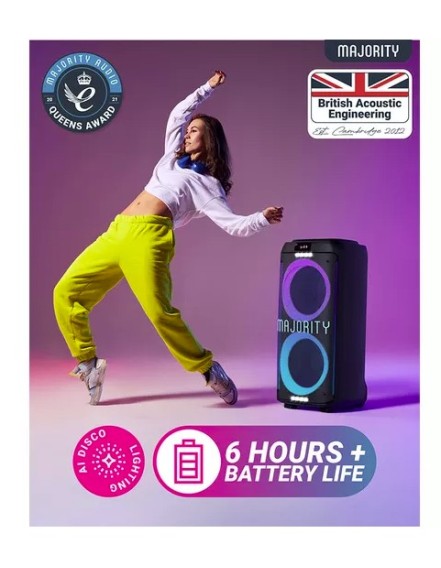 Majority Speakers Portable Karaoke PULSE P4 420W Wireless Mic BT/USB/RGB UK