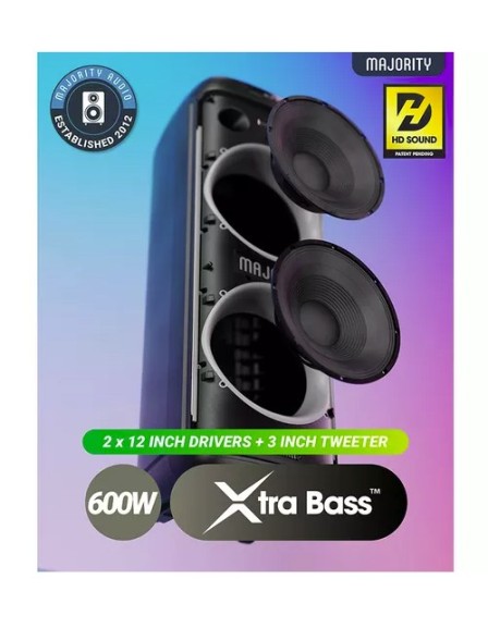 Majority Speakers Portable Karaoke PULSE P5 600W Wireless Mic BT/USB/RGB UK
