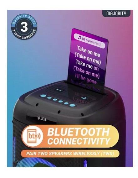 Majority Speakers Portable Karaoke PULSE P5 600W Wireless Mic BT/USB/RGB UK