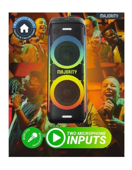 Majority Speakers Portable Karaoke PULSE P5 600W Wireless Mic BT/USB/RGB UK