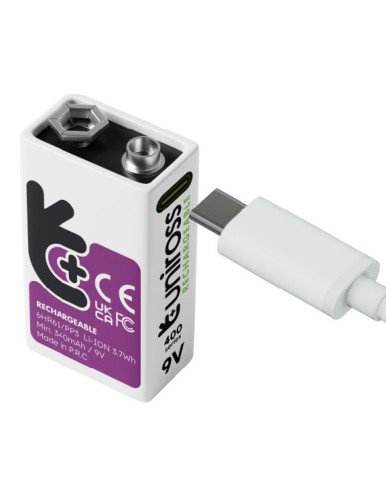 Uniross USB-C Rechargeable Lithium 9V Battery 400mah (1pc) Uniross USB-C Rechargeable Lithium 9V Battery 400mah (1pc)