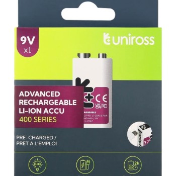 Uniross USB-C Rechargeable Lithium 9V Battery 400mah (1pc)