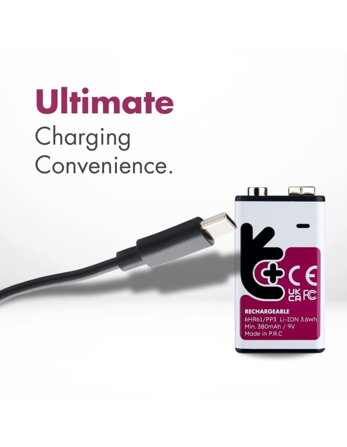 Uniross USB-C Rechargeable Lithium 9V Battery 400mah (1pc) Uniross USB-C Rechargeable Lithium 9V Battery 400mah (1pc)
