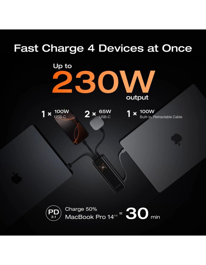 EcoFlow Charge Powerbank RAPID Pro 20000mAh 230W + 100W Built-in Cable Black