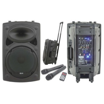 QTX QR15PA 15'' Professional Portable Karaoke & PA Speaker with 2x Wireless Microphones, Bluetooth USB & FM 178.848UK