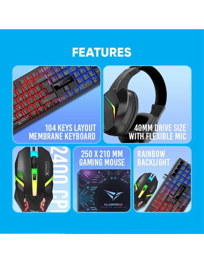 Alcatroz X-Craft 4in1 Gaming Set Keyb+Mouse+Mat+H/set BASECAMP Black Alcatroz X-Craft 4in1 Gaming Set Keyb+Mouse+Mat+H/set BASECAMP Black